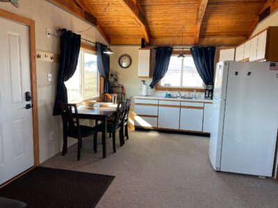 cabin kitchen and dining room